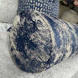Decorative Navy Bolster Cushion 16x6 Curico Ink Ashley Wilde Luxury Pillow Handmade UK Kk Pearl Decor - thumbnail 2