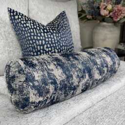 Decorative Navy Bolster Cushion 16x6 Curico Ink Ashley Wilde Luxury Pillow Handmade UK Kk Pearl Decor - thumbnail 1
