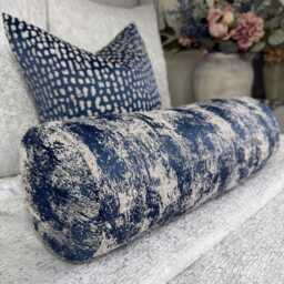 Decorative Navy Bolster Cushion 16x6 Curico Ink Ashley Wilde Luxury Pillow Handmade UK Kk Pearl Decor - thumbnail 4