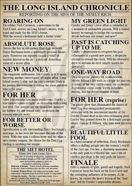 The Great Gatsby - Newspaper Style Musical Theatre Poster, West End Wall Art, Broadway Lover Gift, Music Home Decor - image 1