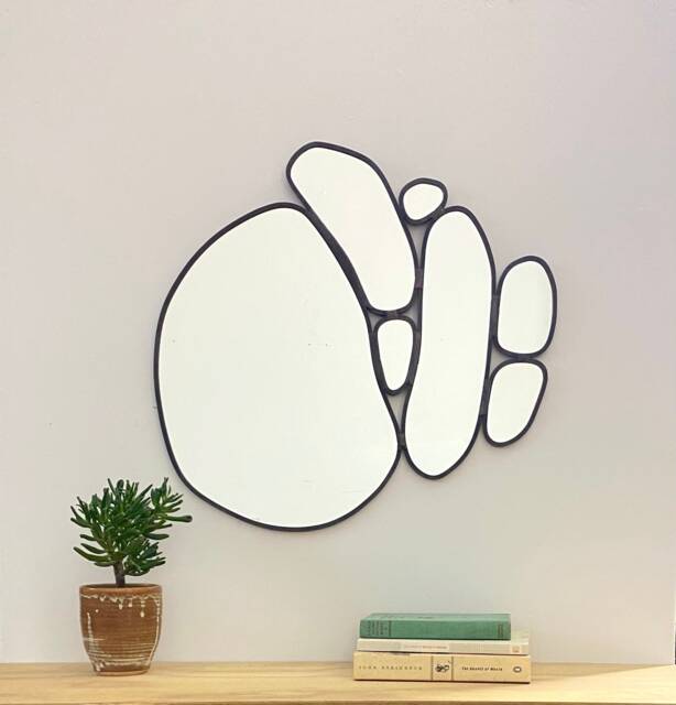 Organic Oval Leaded Wall Mirror River Stone Stones Pebbles Circle Hand Made Cut - image 1