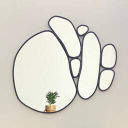 Organic Oval Leaded Wall Mirror River Stone Stones Pebbles Circle Hand Made Cut - thumbnail 3