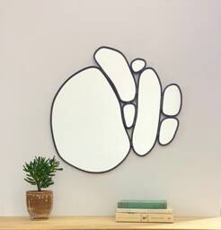 Organic Oval Leaded Wall Mirror River Stone Stones Pebbles Circle Hand Made Cut - thumbnail 1