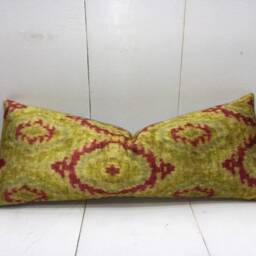 Handwoven Silk Ikat Lumbar Pillow Cover, Modern Home Decor - 10x24 - thumbnail 2