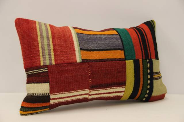 Turkish Kilim Pillow Patchwork Throw Pillow Accent Sofa Lumbar Covers 12X20 in - 30 X 50 cm 4Oef-1131 - image 1