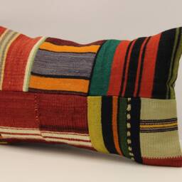 Turkish Kilim Pillow Patchwork Throw Pillow Accent Sofa Lumbar Covers 12X20 in - 30 X 50 cm 4Oef-1131 - thumbnail 3