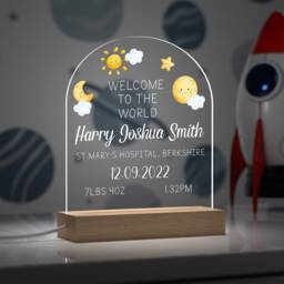 Personalised Moon Star Cloud Night Light, New Baby Gift, Nursery Newborn Neutral Nursery, Welcome To The World - thumbnail 1
