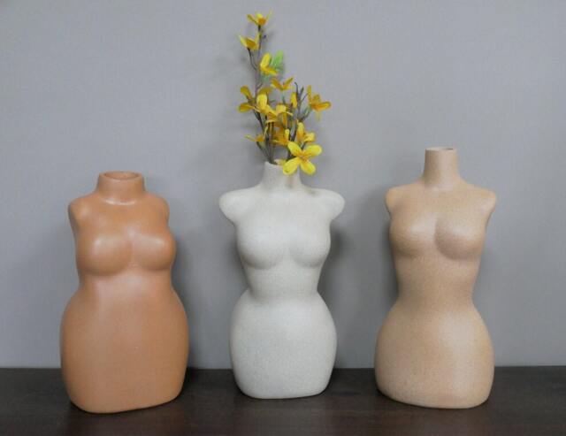 Set Of 3 Body Positive Vases - Dry Flower Artificial Woman Empowering Quirky Neutral Colour - image 1