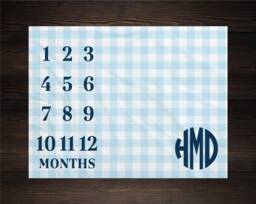 Boy Milestone Blanket Personalized Monthly Growth Tracker Custom Baby Shower Gift For New Mom Gingham Plaid Newborn Nursery - thumbnail 1