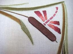 Hand Embroidered, Arts & Crafts, Craftsman, Cattails Dragonflies Pillow - thumbnail 4