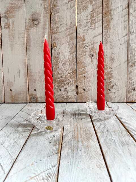 Vintage Italian Crystal Taper Candle Holders With Red Candles - Set Of 2 - image 1