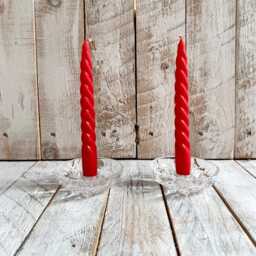 Vintage Italian Crystal Taper Candle Holders With Red Candles - Set Of 2 - thumbnail 3