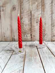 Vintage Italian Crystal Taper Candle Holders With Red Candles - Set Of 2