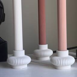 Ribbed Jesmonite Taper Candle Holder Minimalist Table Decor - thumbnail 3