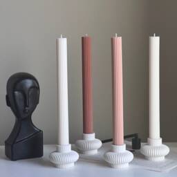 Ribbed Jesmonite Taper Candle Holder Minimalist Table Decor - thumbnail 1