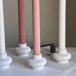 Ribbed Jesmonite Taper Candle Holder Minimalist Table Decor - thumbnail 2