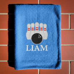Personalised Bowling Towel - Custom Embroidered Name & Ball Design Gift For Bowlers & Team Players - thumbnail 2