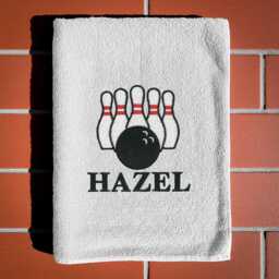 Personalised Bowling Towel - Custom Embroidered Name & Ball Design Gift For Bowlers & Team Players - thumbnail 3