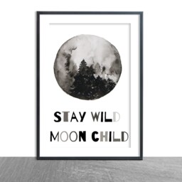 stay Wild Moon Child - Phase Full Moon Half Black & Grey Watercolour Nursery Childrens Bedroom Decor Spirit - thumbnail 2