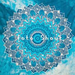 Turquoise Blue Ombre Mandala Tapestry, Boho Style Room Decor - thumbnail 2