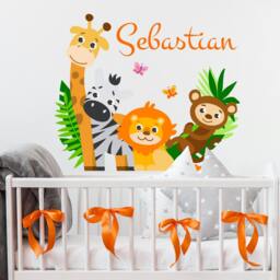 Full Color Safari Nursery Wall Decal. Watercolor Animals Name Baby Sticker. Boy Room Decor. Custom Vinyl Sticker R55 - thumbnail 2