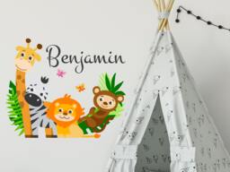 Full Color Safari Nursery Wall Decal. Watercolor Animals Name Baby Sticker. Boy Room Decor. Custom Vinyl Sticker R55 - thumbnail 1