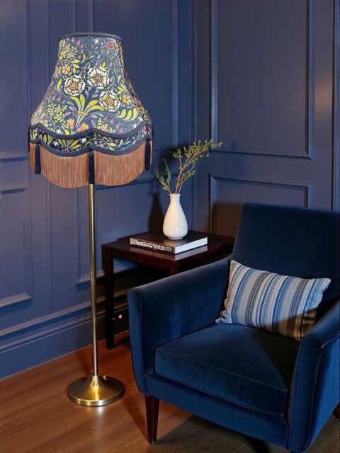 Handmade William Morris Blue Floral Curtains Fabric Lampshade Antique Gold Fringe - image 1
