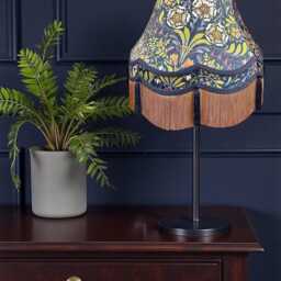 Handmade William Morris Blue Floral Curtains Fabric Lampshade Antique Gold Fringe - thumbnail 2