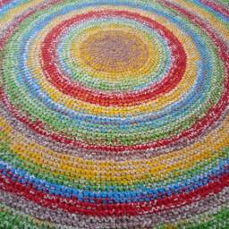 Handmade Wool Round Rug, Colorful Crochet Area Rug - thumbnail 3