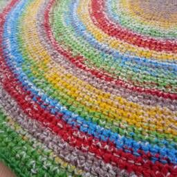 Handmade Wool Round Rug, Colorful Crochet Area Rug - thumbnail 2