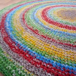 Handmade Wool Round Rug, Colorful Crochet Area Rug - thumbnail 4