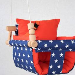Handmade Baby Swing Navy Star Fabric, Orange Pillows, Montessori Design - thumbnail 3