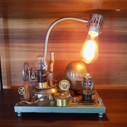 "steampunk Desk Lamp Brass Gear Sculpture, ""Incinerator" - thumbnail 4