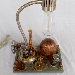 "steampunk Desk Lamp Brass Gear Sculpture, ""Incinerator" - thumbnail 3