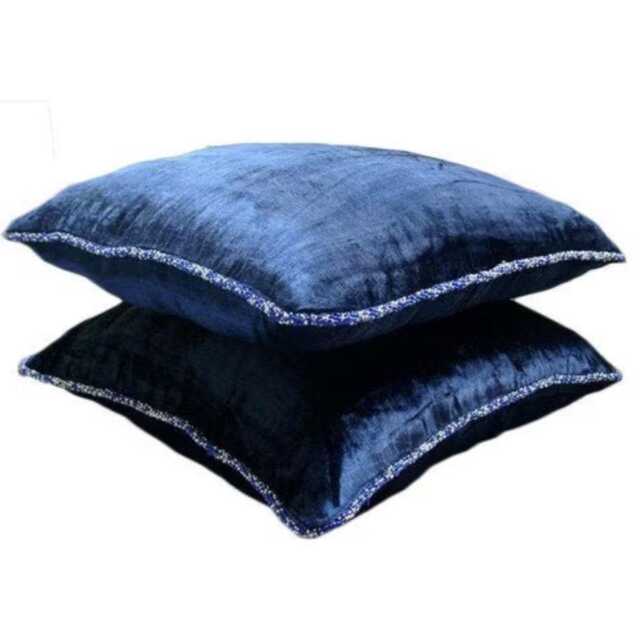 "Velvet Navy Blue Throw Pillow Cover 16""x16" - image 1