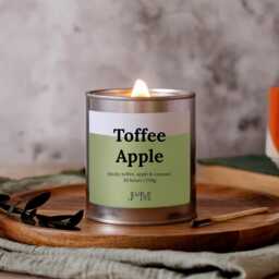 Toffee Apple Wood Wick Candle, Autumnal Fragrance Crackle Decor