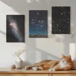 Set Of 3 Canvas Prints - Gemini Zodiac Sign Galaxy Space Stars, Navy Wall Art Large, & Astrology Hanging Piece - thumbnail 2