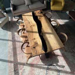 Custom Walnut Epoxy Dining Table Handcrafted Resin Wood Furniture - thumbnail 1