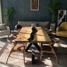 Custom Walnut Epoxy Dining Table Handcrafted Resin Wood Furniture - thumbnail 4