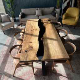 Custom Walnut Epoxy Dining Table Handcrafted Resin Wood Furniture - thumbnail 3