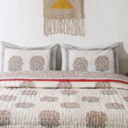 Hand Block Print Indian Traditional Ethnic Handmade Cotton Light Weight Reversible Razai Quilt Throw Natural Floral Printed Blanket Coverlet - thumbnail 3