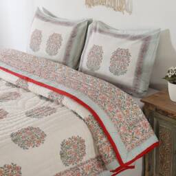 Hand Block Print Indian Traditional Ethnic Handmade Cotton Light Weight Reversible Razai Quilt Throw Natural Floral Printed Blanket Coverlet - thumbnail 1