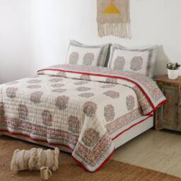 Hand Block Print Indian Traditional Ethnic Handmade Cotton Light Weight Reversible Razai Quilt Throw Natural Floral Printed Blanket Coverlet - thumbnail 4