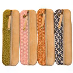 Pencil Case Leather Waxed Fabric Waves Japan - thumbnail 3