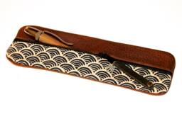 Pencil Case Leather Waxed Fabric Waves Japan