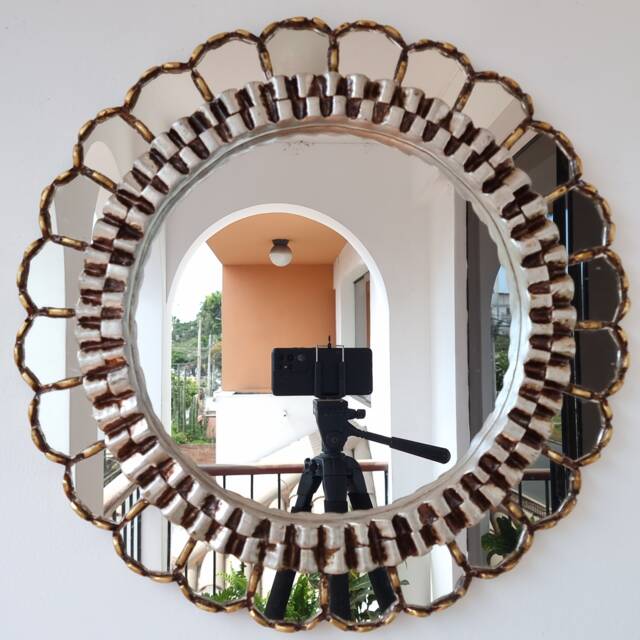 Peruvian Gold Ivory Harmonious Mirror 50 cm Handmade Wall Decor - Carved Wood Round Elegant Statement For Living Room Bathroom - image 1