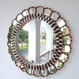 Peruvian Gold Ivory Harmonious Mirror 50 cm Handmade Wall Decor - Carved Wood Round Elegant Statement For Living Room Bathroom - thumbnail 3