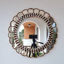 Peruvian Gold Ivory Harmonious Mirror 50 cm Handmade Wall Decor - Carved Wood Round Elegant Statement For Living Room Bathroom - thumbnail 2
