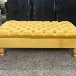 Extra Large High Handmade Chesterfield Footstool Coffee Table in Plush/Soft Velvet - thumbnail 2