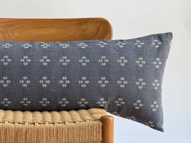 Gray Lumbar Pillow Cover Hill Tribe Woven Cotton, Boho Home Decor - 14x36 - image 1